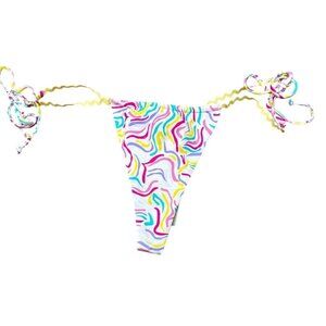 New! For Love And Lemons Colorful Tie Waist Cheeky Bikini Bottom M 1939